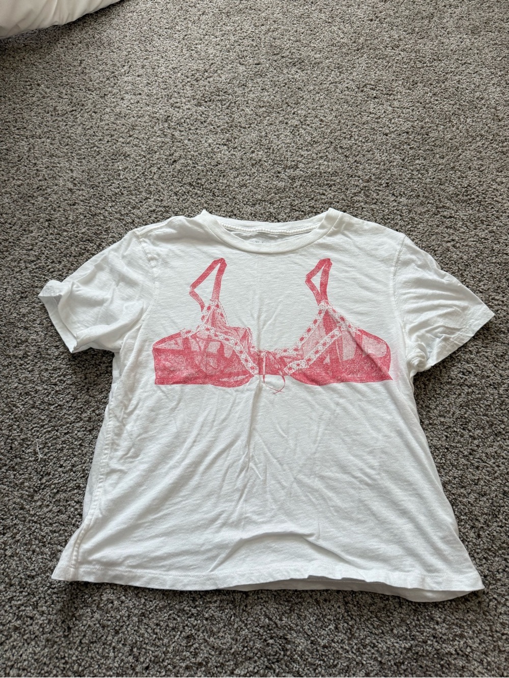 White Tee with Pink Bra Graphic